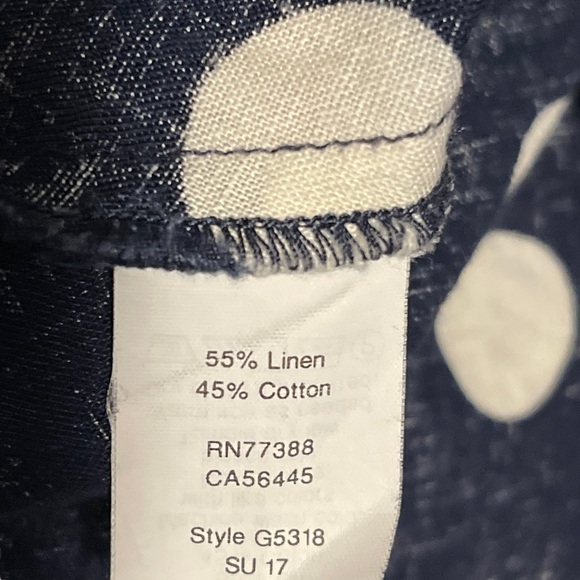 J. Crew Navy Blue White Polka Dot Linen Cotton Peplum Top Size 12 - Picture 6 of 10